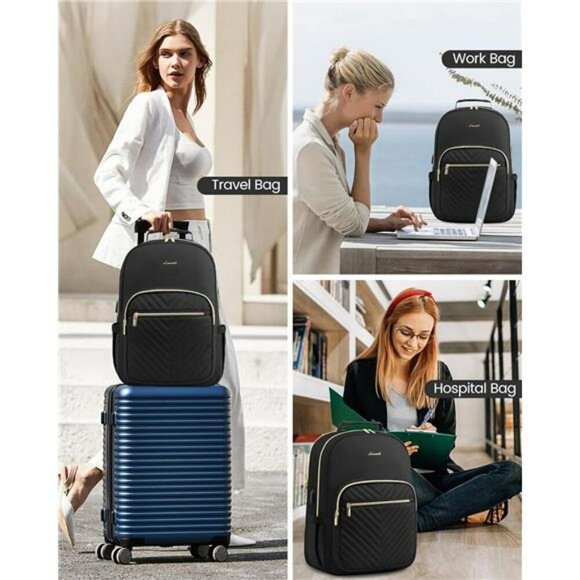 Womens Quilted Laptop Backpack Purse USB Work Travel School Bag Fits 15 Inch